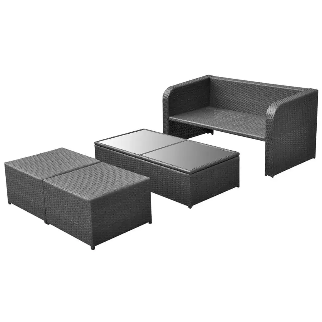 4 Piece Garden Lounge Set with Cushions Poly Rattan Black 42481