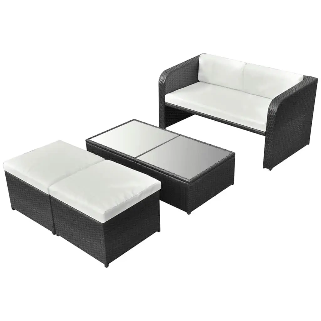 4 Piece Garden Lounge Set with Cushions Poly Rattan Black 42481