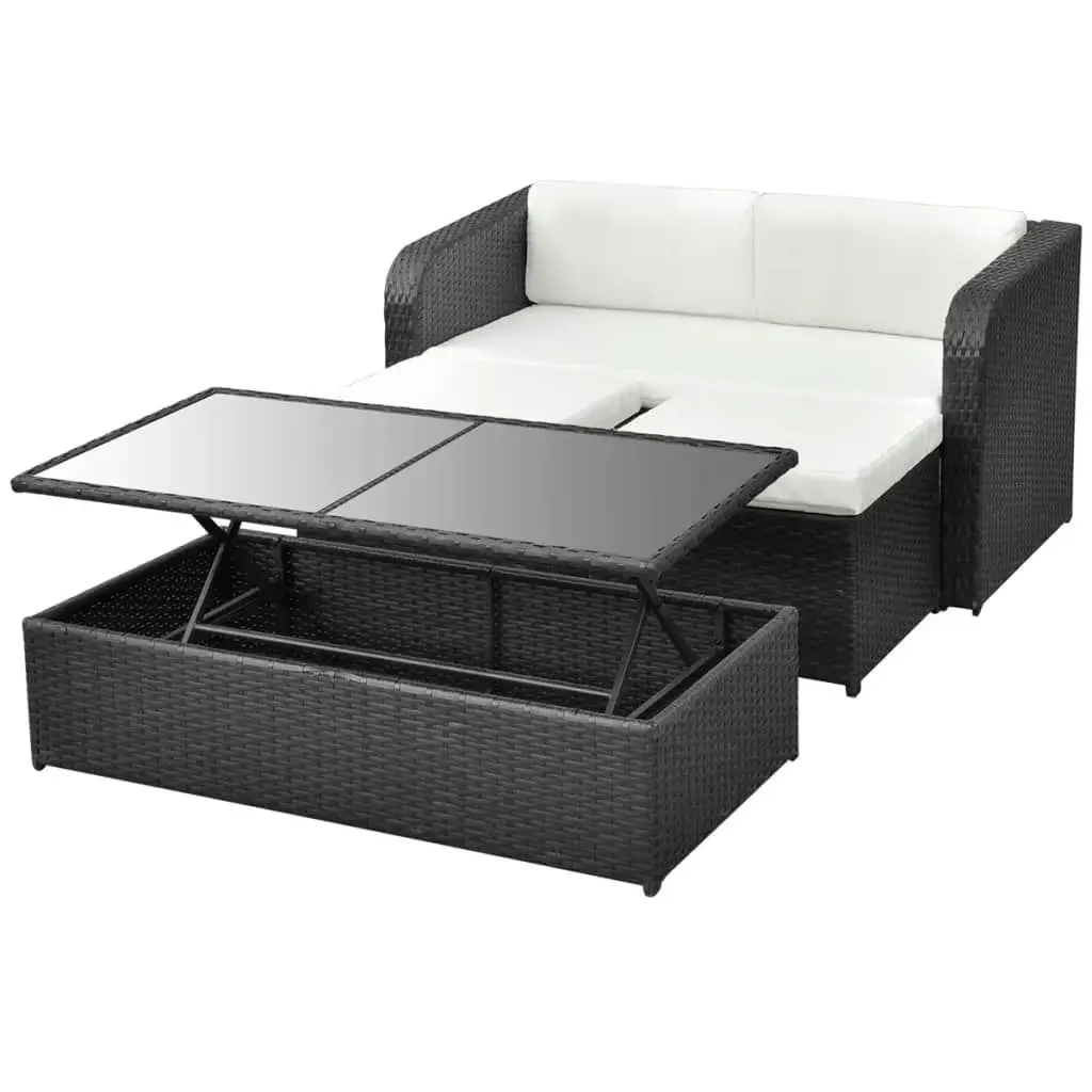 4 Piece Garden Lounge Set with Cushions Poly Rattan Black 42481