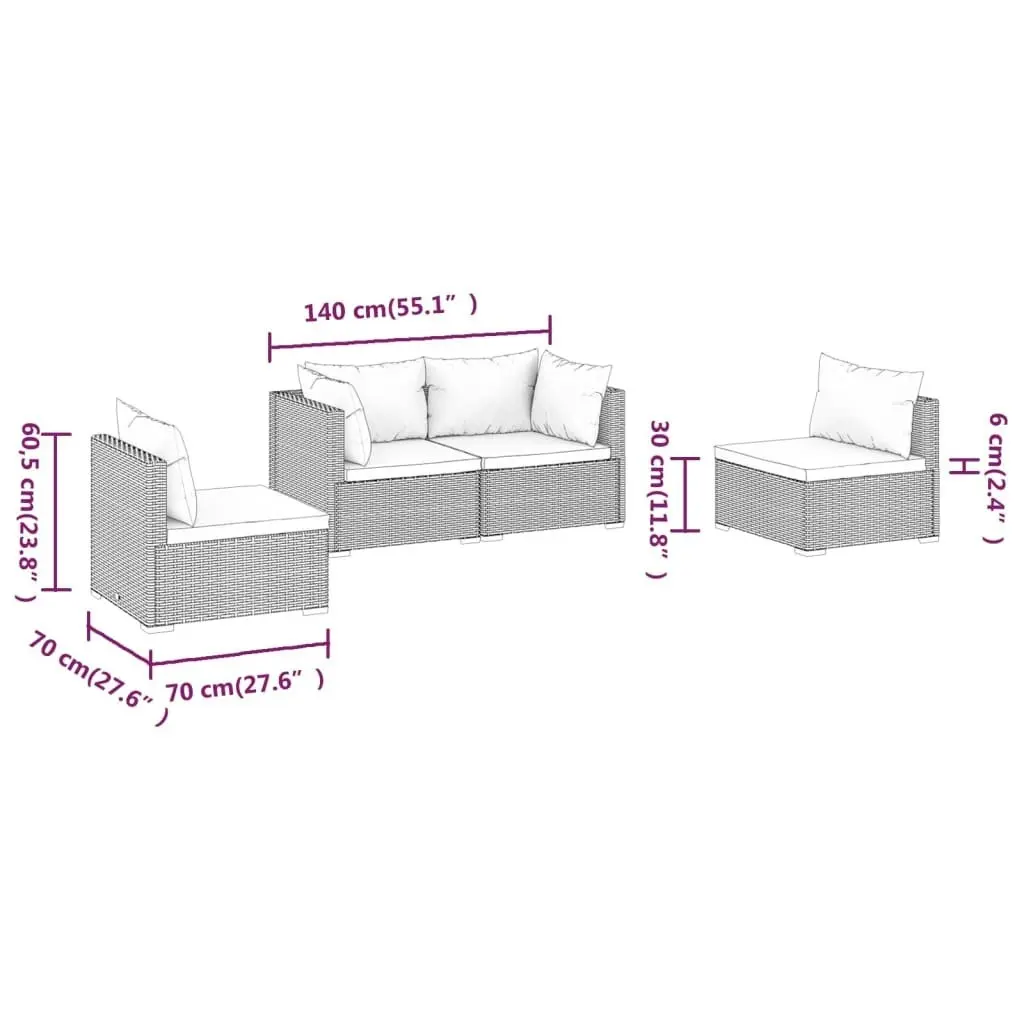 4 Piece Garden Lounge Set with Cushions Poly Rattan Grey 3102174