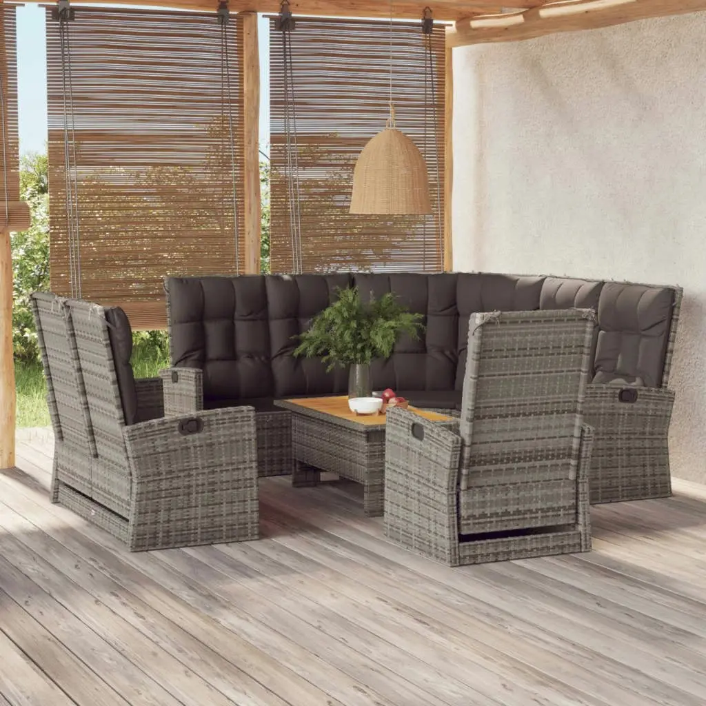 4 Piece Garden Lounge Set with Cushions Grey Poly Rattan 362180