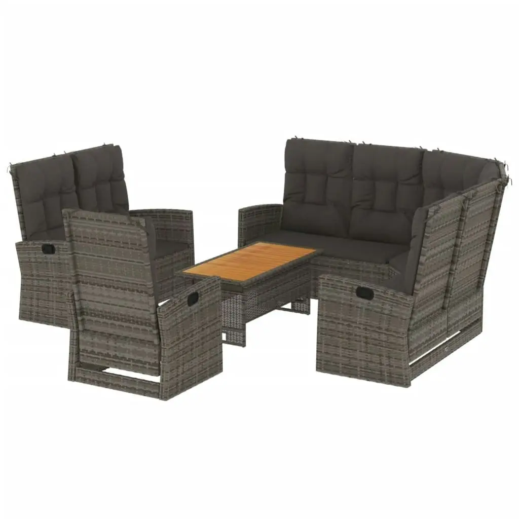 4 Piece Garden Lounge Set with Cushions Grey Poly Rattan 362180