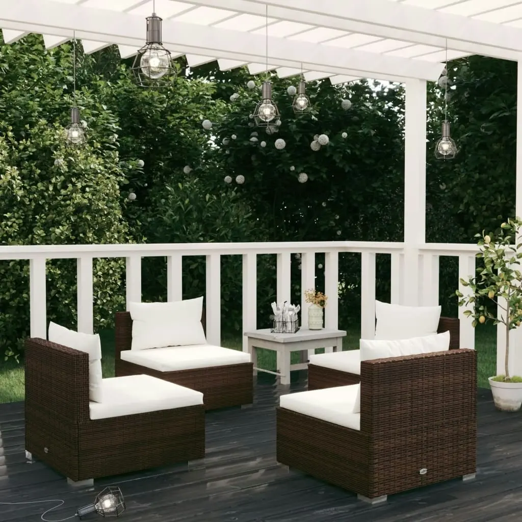 4 Piece Garden Lounge Set with Cushions Poly Rattan Brown 3101530