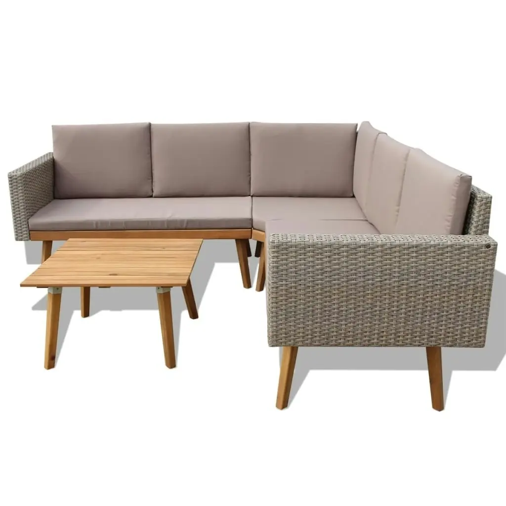 4 Piece Garden Lounge Set with Cushions Poly Rattan Grey 43133