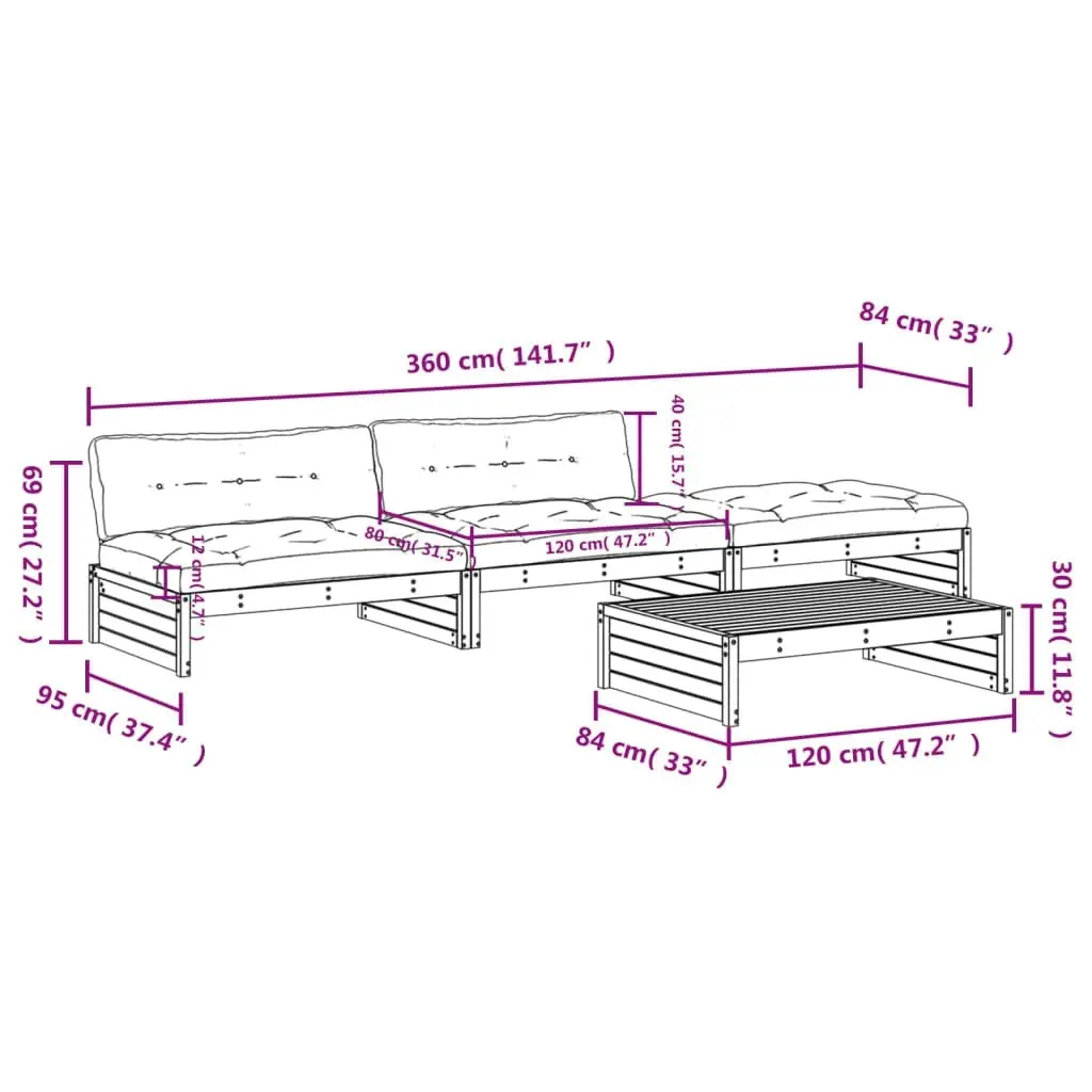 4 Piece Garden Lounge Set with Cushions Solid Wood 3186137