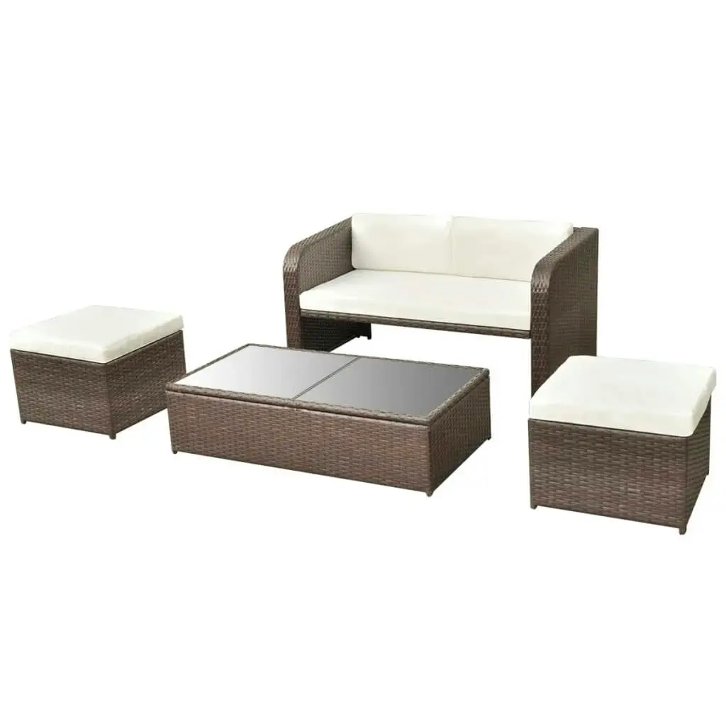 4 Piece Garden Lounge Set with Cushions Poly Rattan Brown 42480