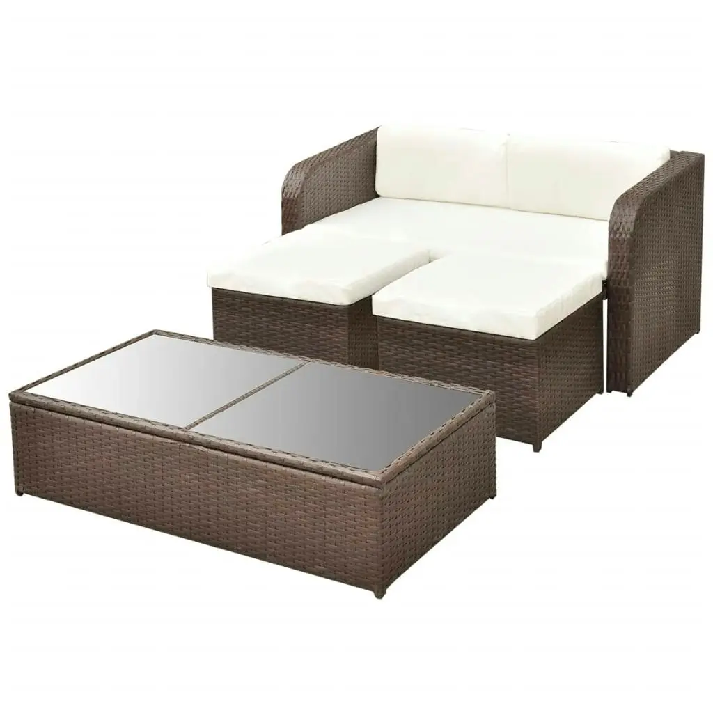 4 Piece Garden Lounge Set with Cushions Poly Rattan Brown 42480