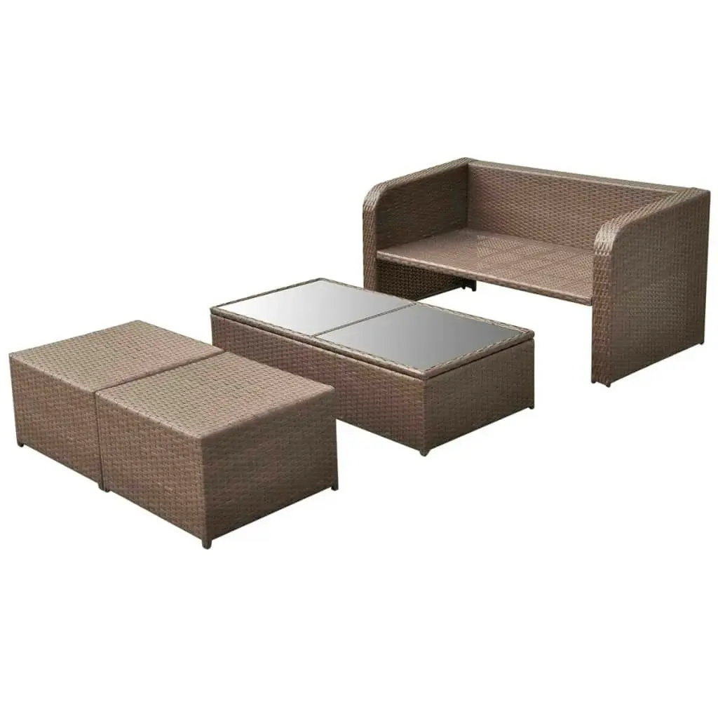 4 Piece Garden Lounge Set with Cushions Poly Rattan Brown 42480