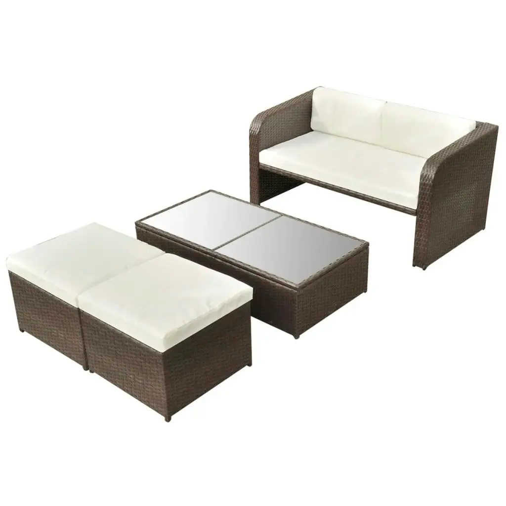 4 Piece Garden Lounge Set with Cushions Poly Rattan Brown 42480