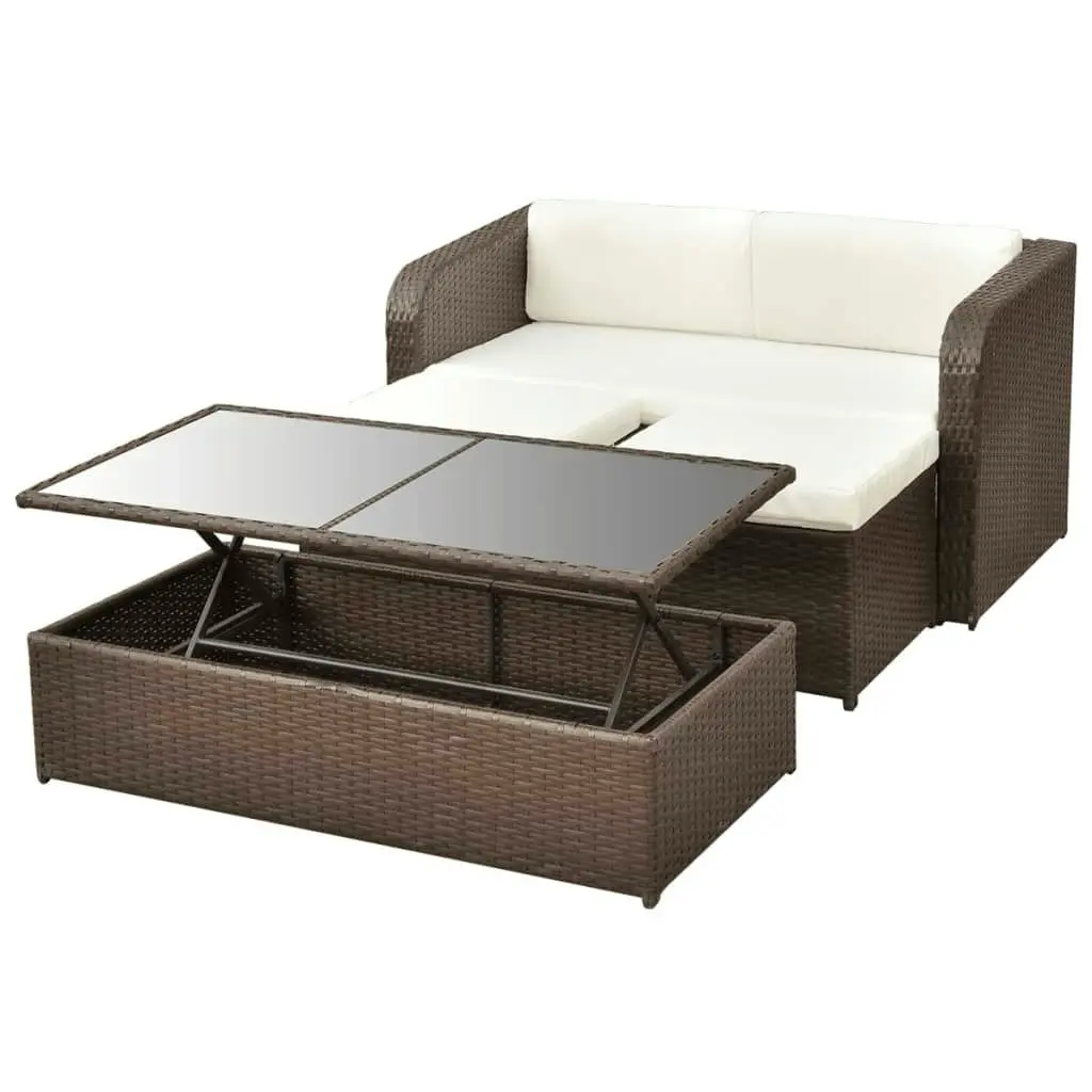 4 Piece Garden Lounge Set with Cushions Poly Rattan Brown 42480