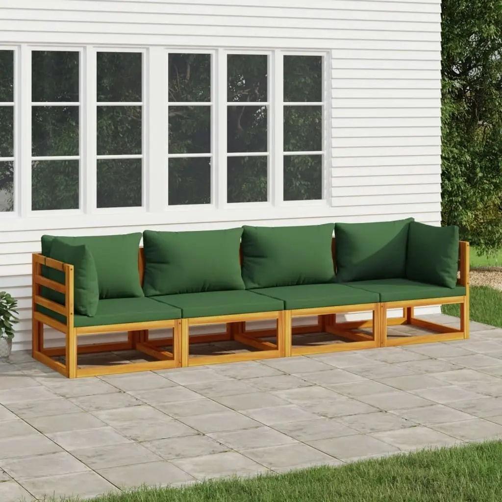 4 Piece Garden Lounge Set with Green Cushions Solid Wood 3155315