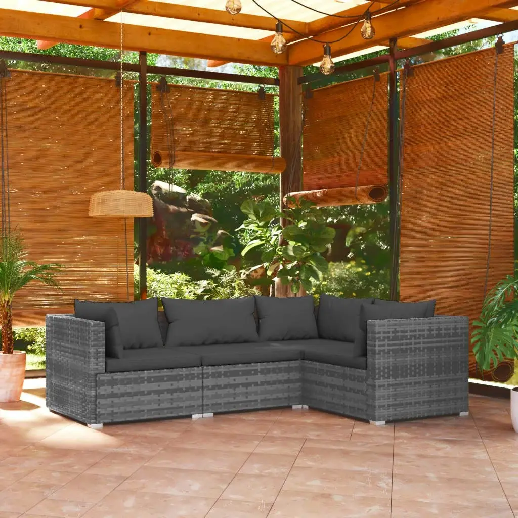 4 Piece Garden Lounge Set with Cushions Poly Rattan Grey 3101677