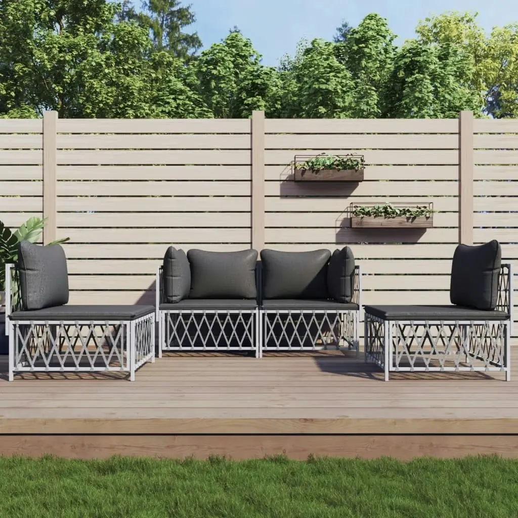 4 Piece Garden Lounge Set with Cushions White Steel 3186834