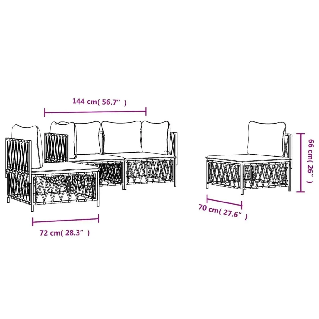 4 Piece Garden Lounge Set with Cushions White Steel 3186834