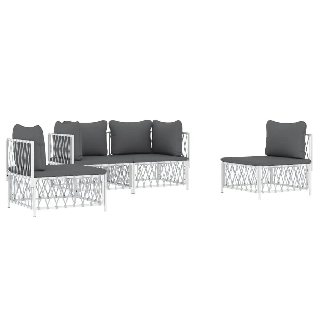 4 Piece Garden Lounge Set with Cushions White Steel 3186834