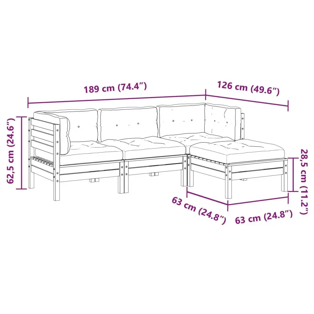 4 Piece Garden Sofa Set with Cushions Wax Brown Solid Wood Pine 3299381