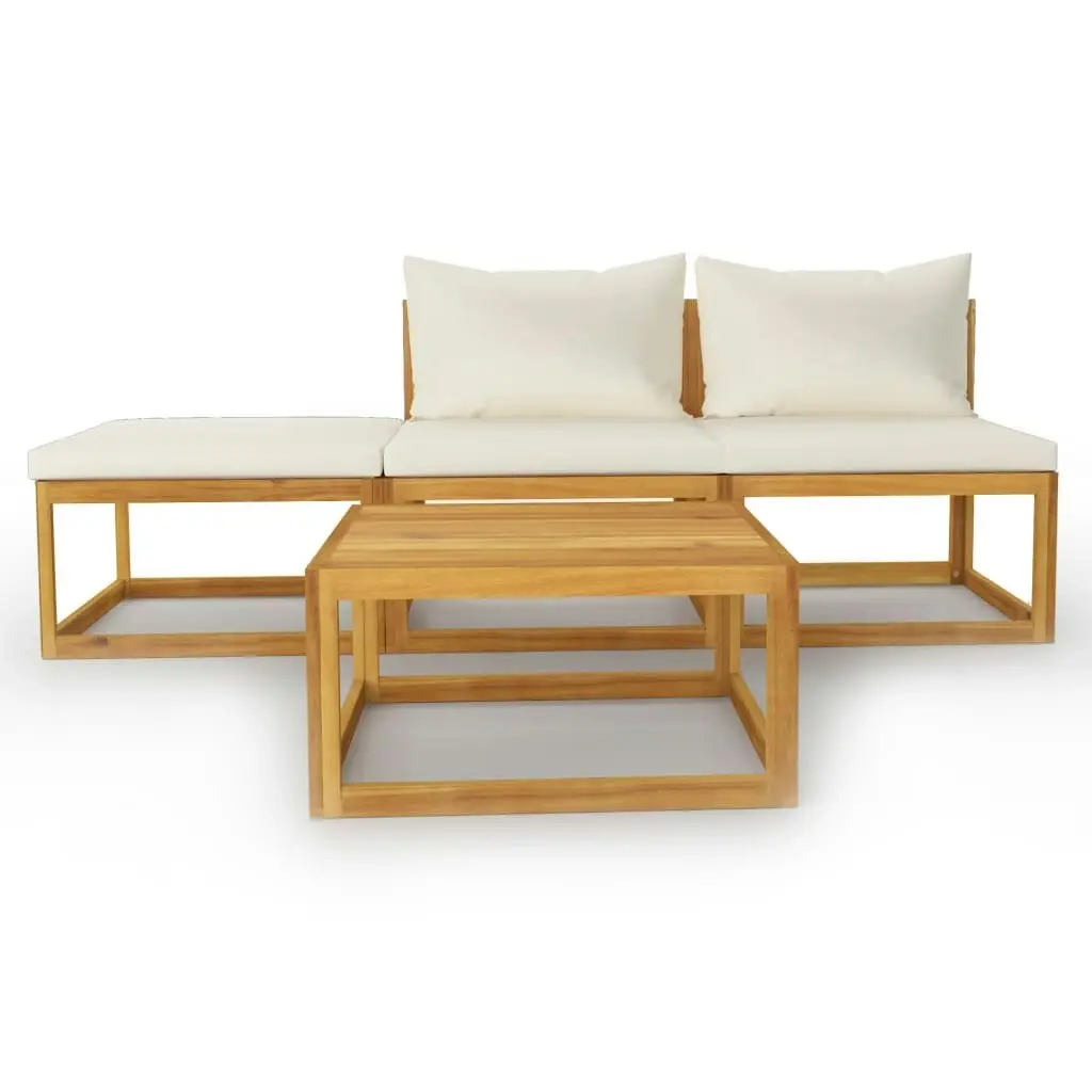 4 Piece Garden Lounge Set with Cushion Cream Solid Acacia Wood 3057658