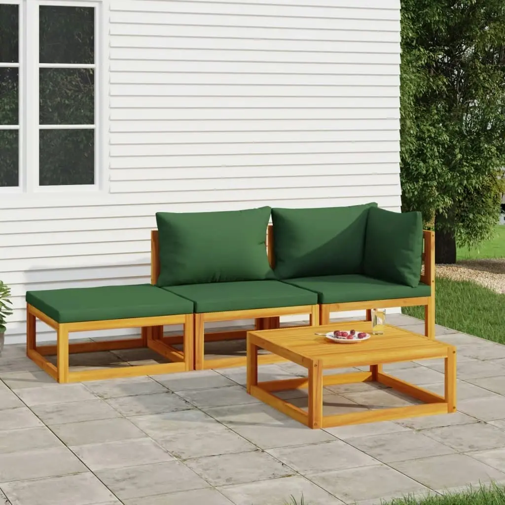 4 Piece Garden Lounge Set with Green Cushions Solid Wood 3155335