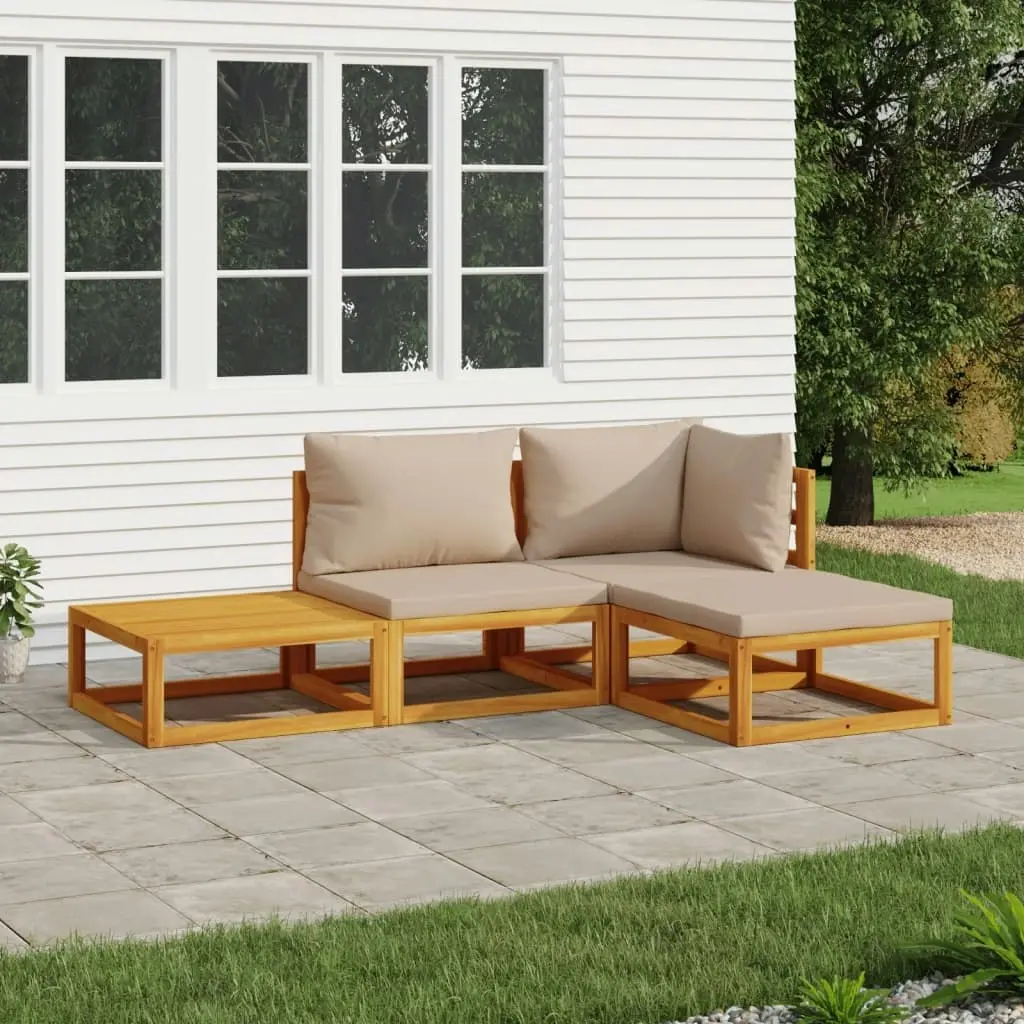 4 Piece Garden Lounge Set with Taupe Cushions Solid Wood 3155246