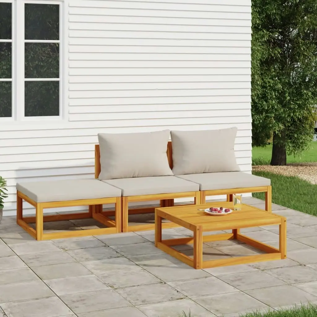 4 Piece Garden Lounge Set with Light Grey Cushions Solid Wood 3155303