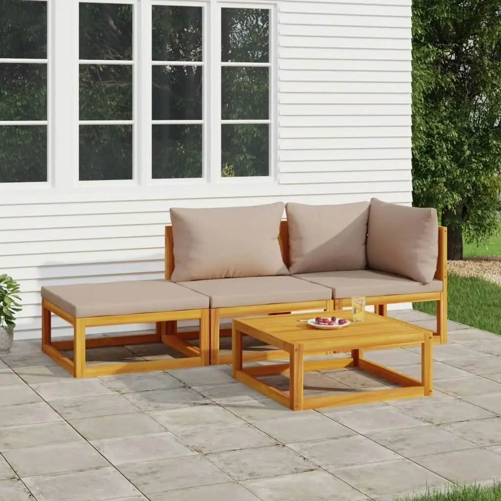 4 Piece Garden Lounge Set with Taupe Cushions Solid Wood 3155273