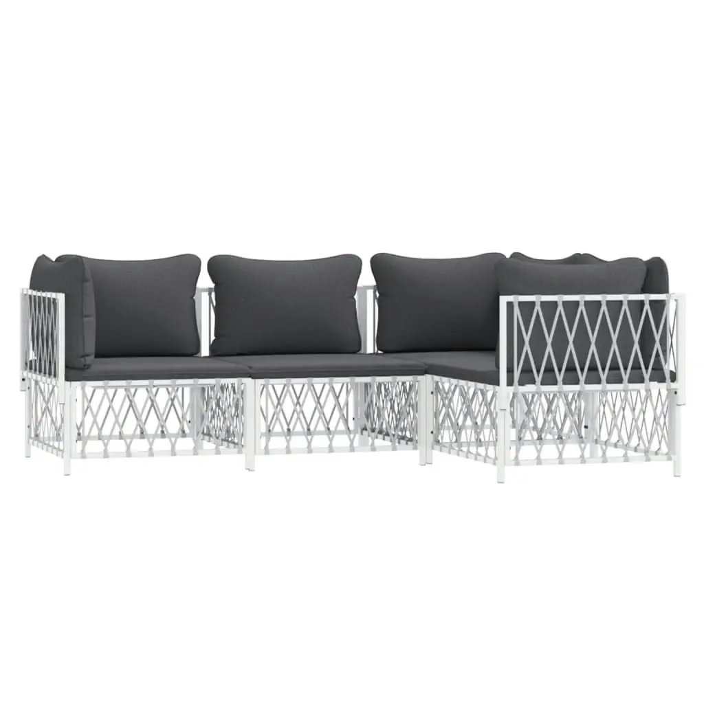 4 Piece Garden Lounge Set with Cushions White Steel 3186868