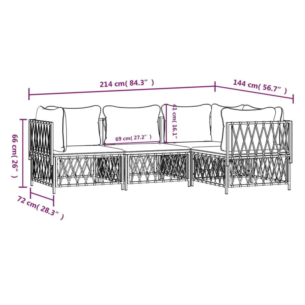 4 Piece Garden Lounge Set with Cushions White Steel 3186868