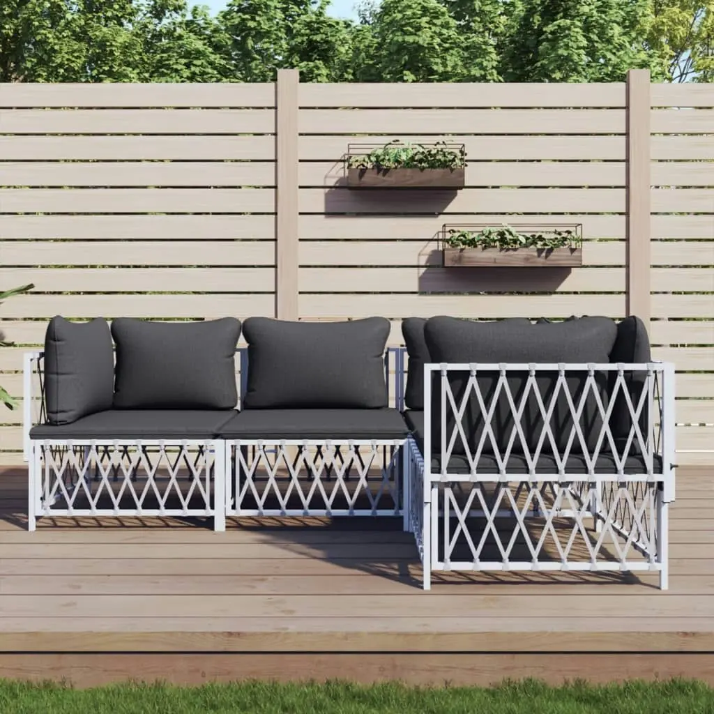 4 Piece Garden Lounge Set with Cushions White Steel 3186868