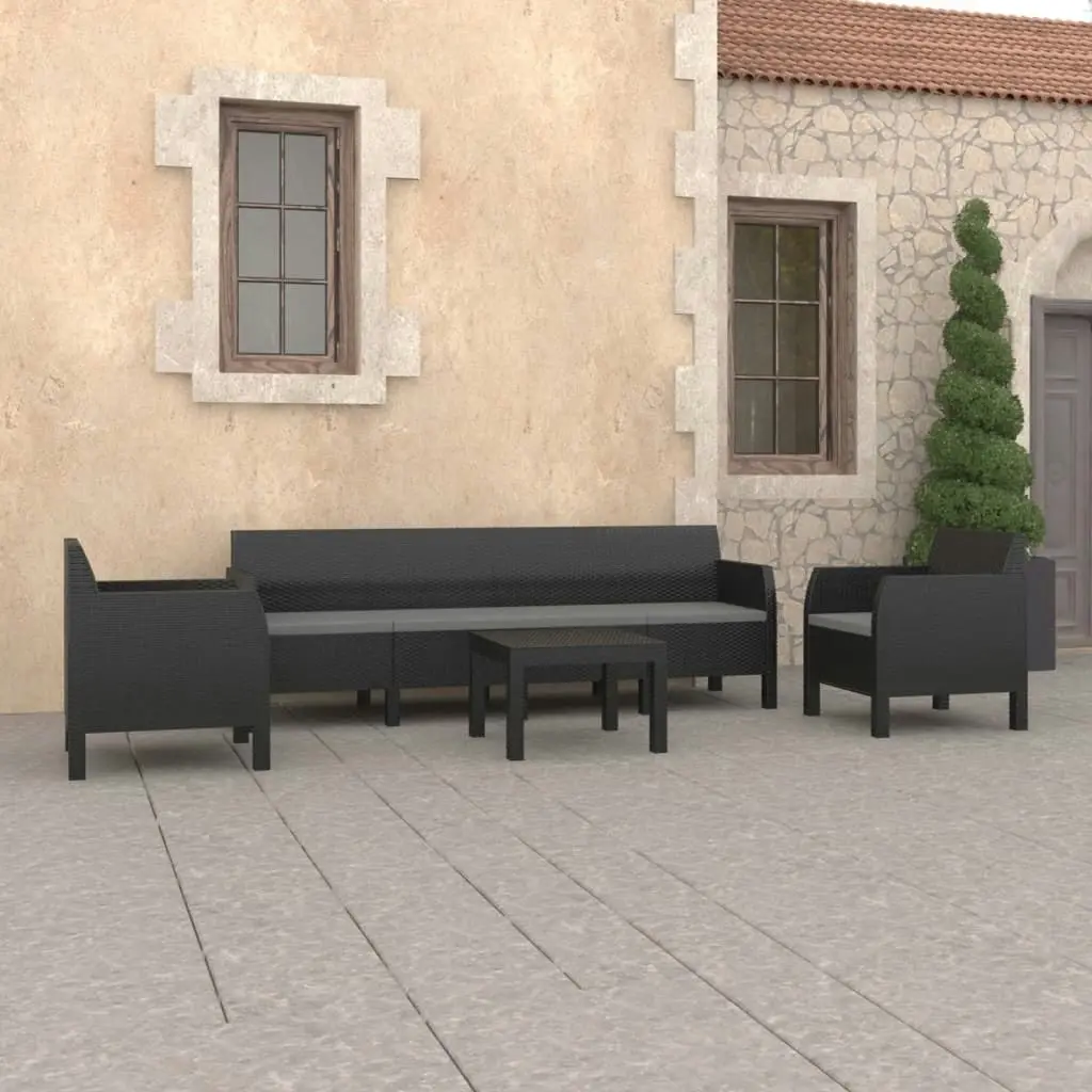 4 Piece Garden Lounge Set with Cushions PP Rattan Anthracite 3079676