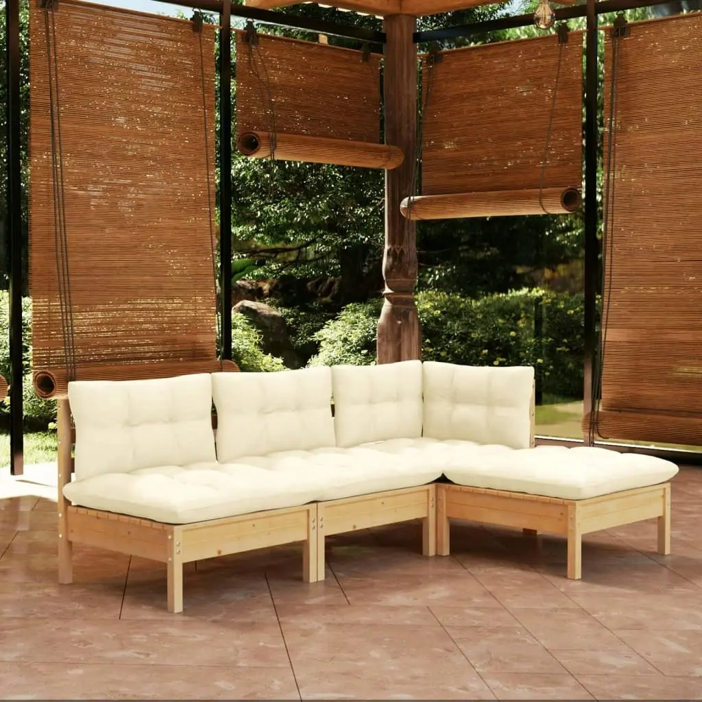 4 Piece Garden Lounge Set with Cream Cushions Pinewood 3096298