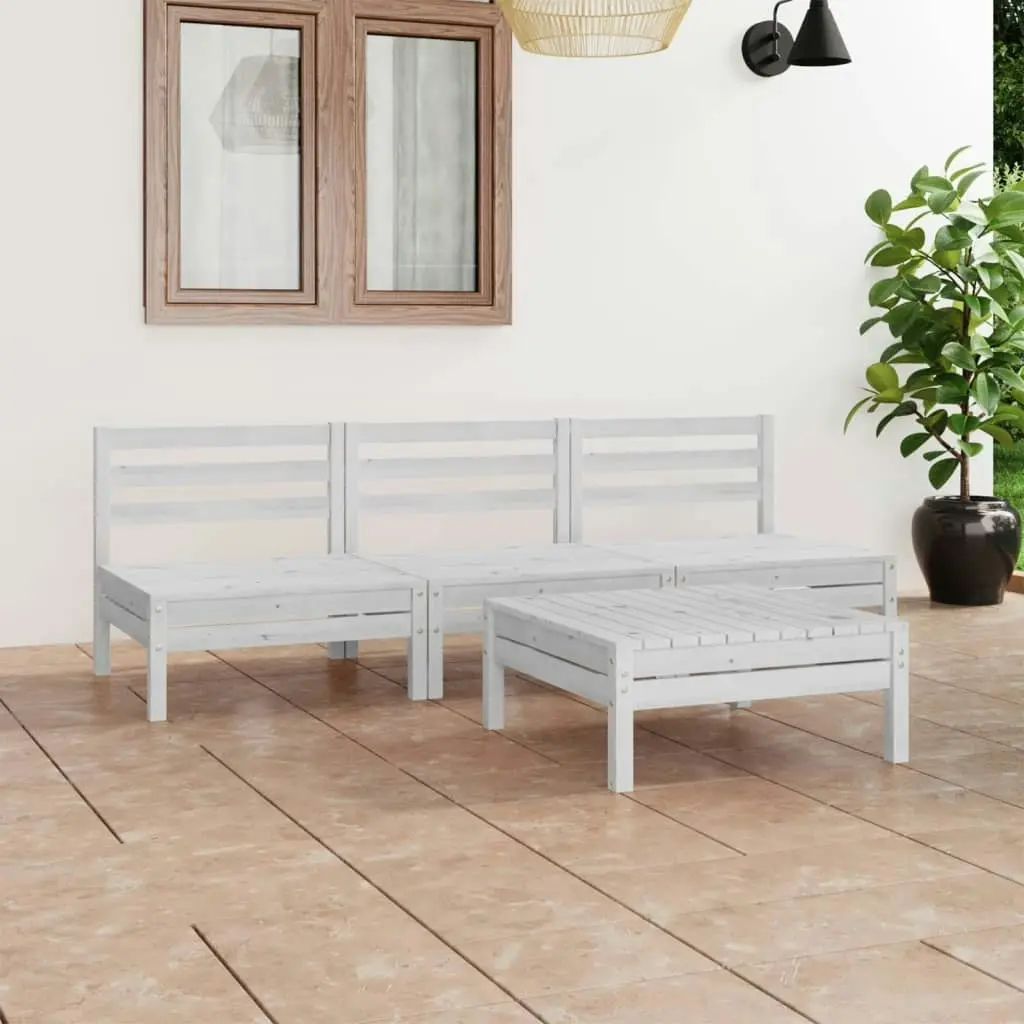 4 Piece Garden Lounge Set White Solid Pinewood 3082448