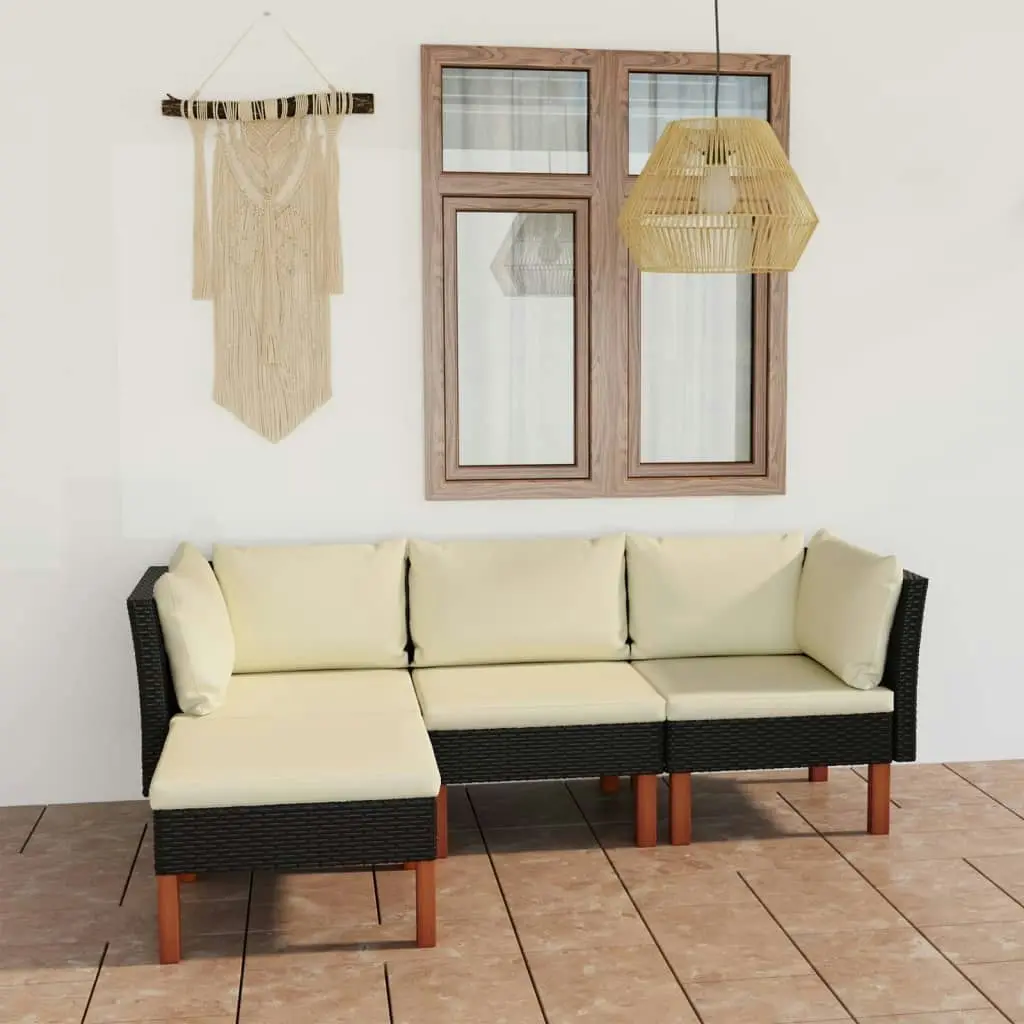 4 Piece Garden Lounge Set with Cushions Poly Rattan Black 3059749