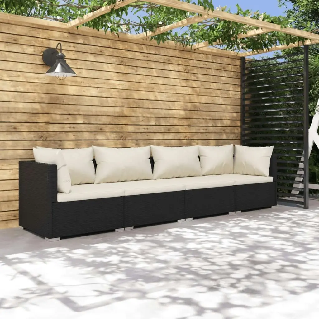 4 Piece Garden Lounge Set with Cushions Poly Rattan Black 3101423