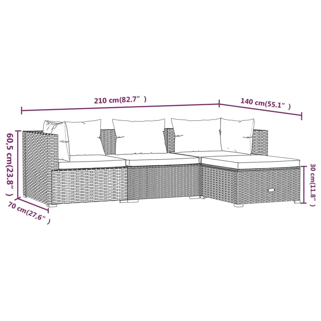 4 Piece Garden Lounge Set with Cushions Poly Rattan Black 3101640