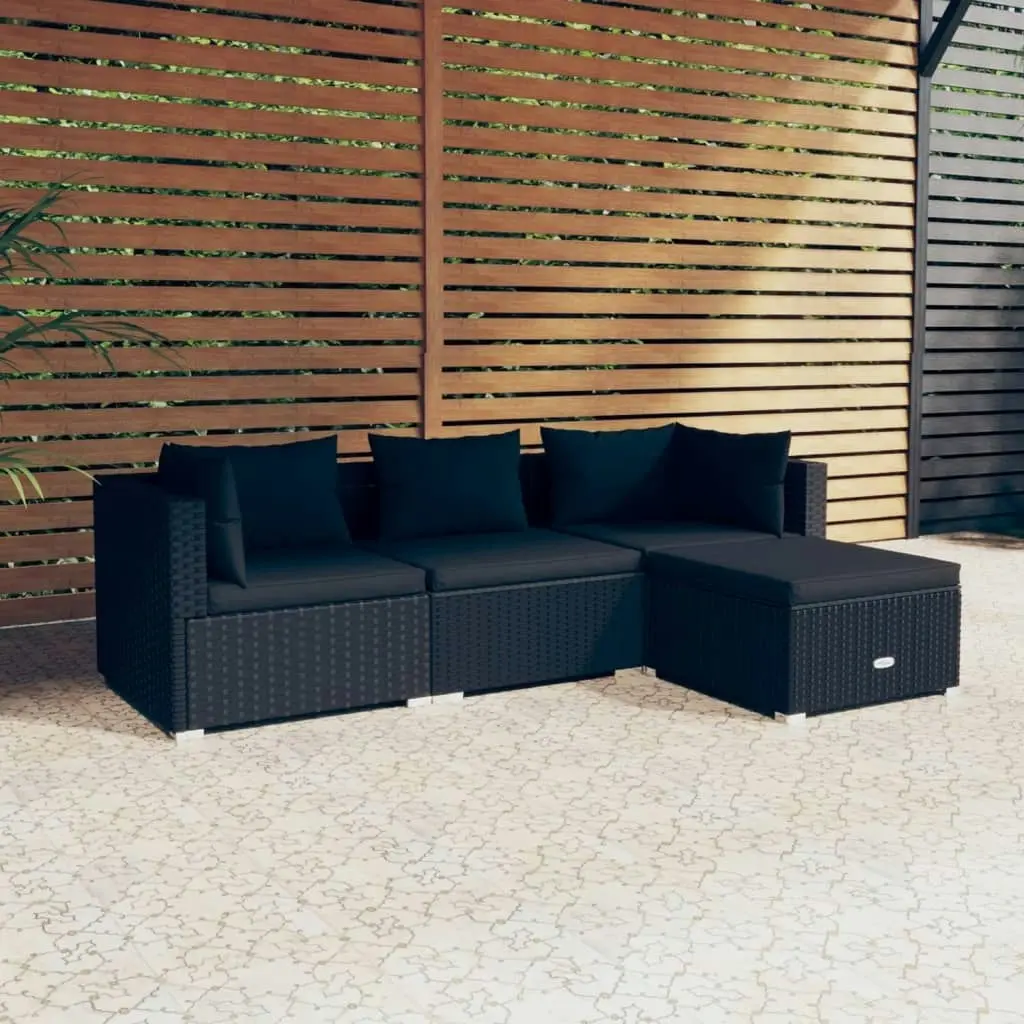 4 Piece Garden Lounge Set with Cushions Poly Rattan Black 3101640