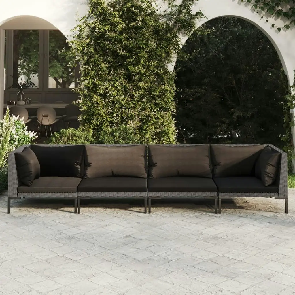 4 Piece Garden Lounge Set with Cushions Poly Rattan Dark Grey 3099816