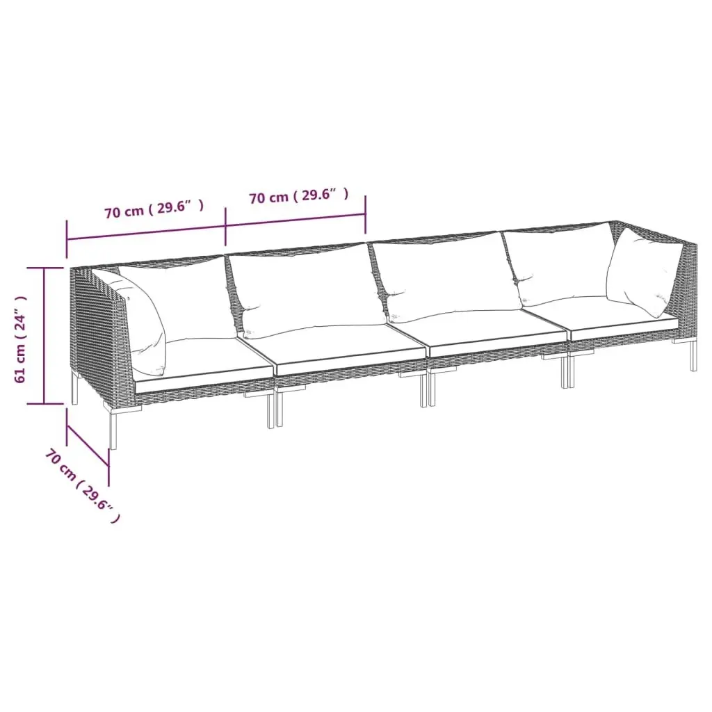 4 Piece Garden Lounge Set with Cushions Poly Rattan Dark Grey 3099816