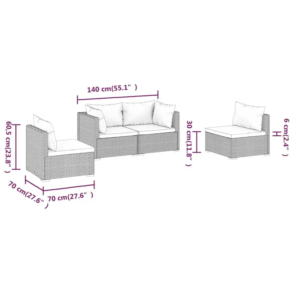 4 Piece Garden Lounge Set with Cushions Poly Rattan Grey 3102173