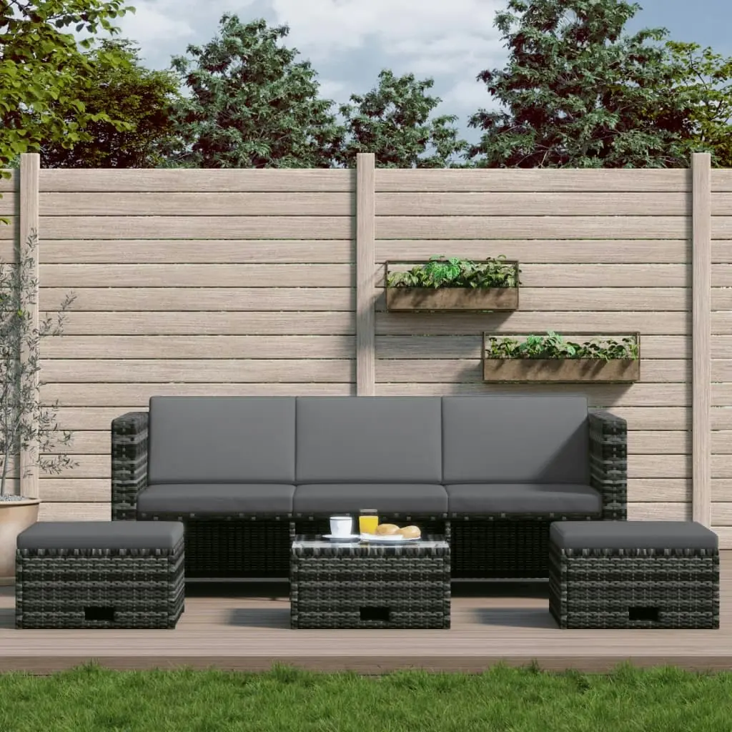 4 Piece Garden Lounge Set with Cushions Poly Rattan Grey 48145