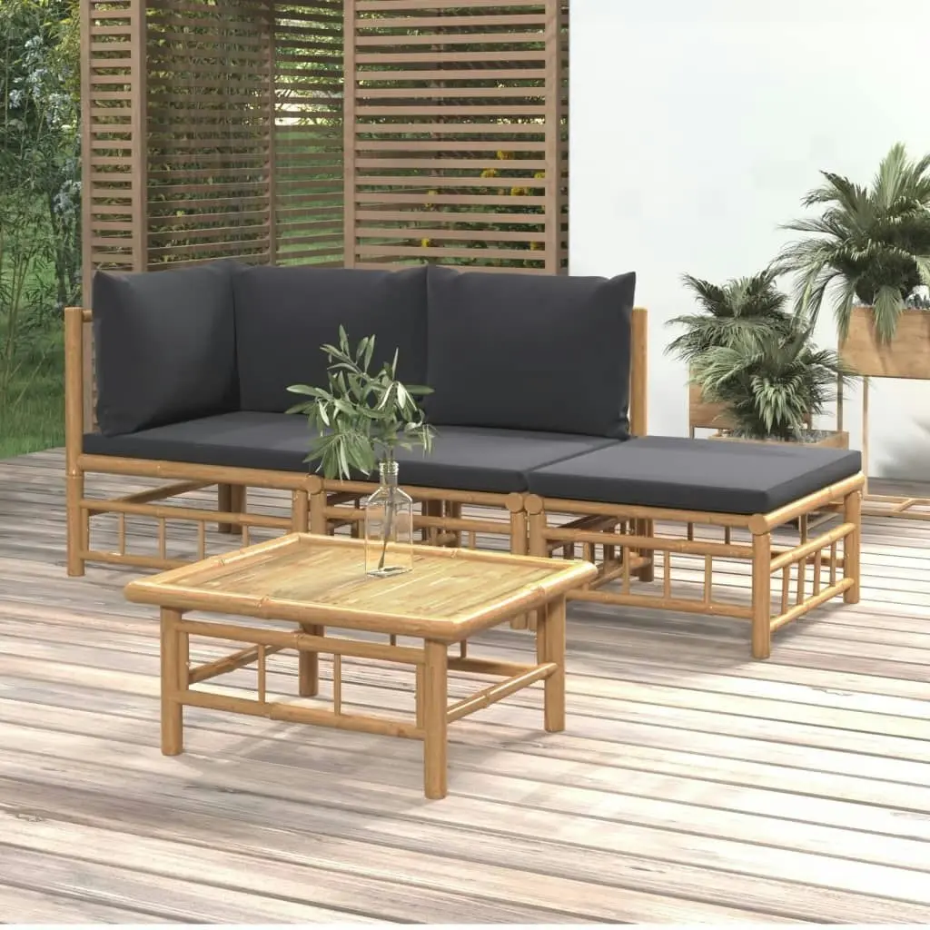 4 Piece Garden Lounge Set with Dark Grey Cushions  Bamboo 3155208