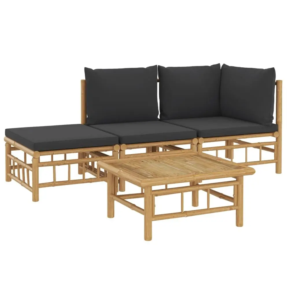 4 Piece Garden Lounge Set with Dark Grey Cushions  Bamboo 3155208