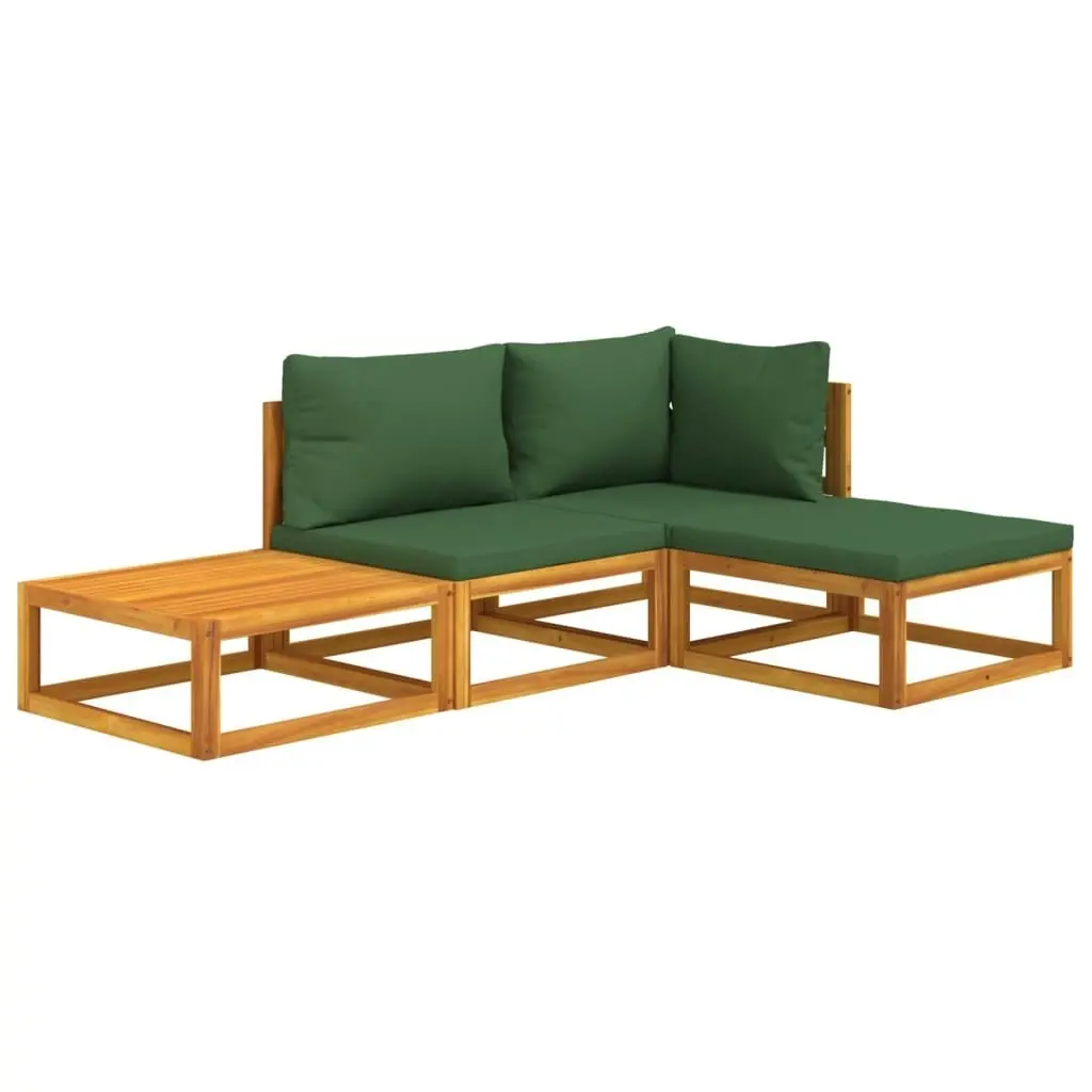 4 Piece Garden Lounge Set with Green Cushions Solid Wood 3155308