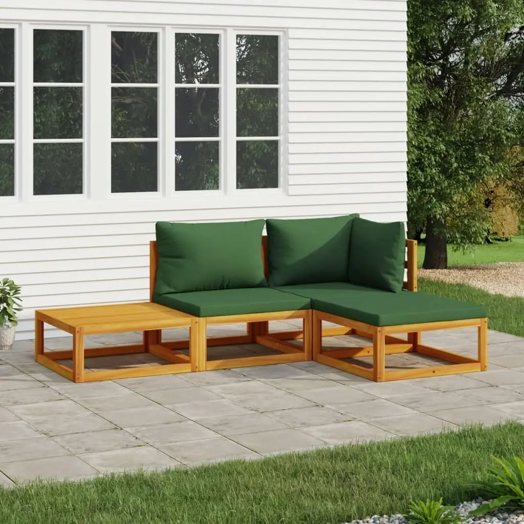 4 Piece Garden Lounge Set with Green Cushions Solid Wood 3155308