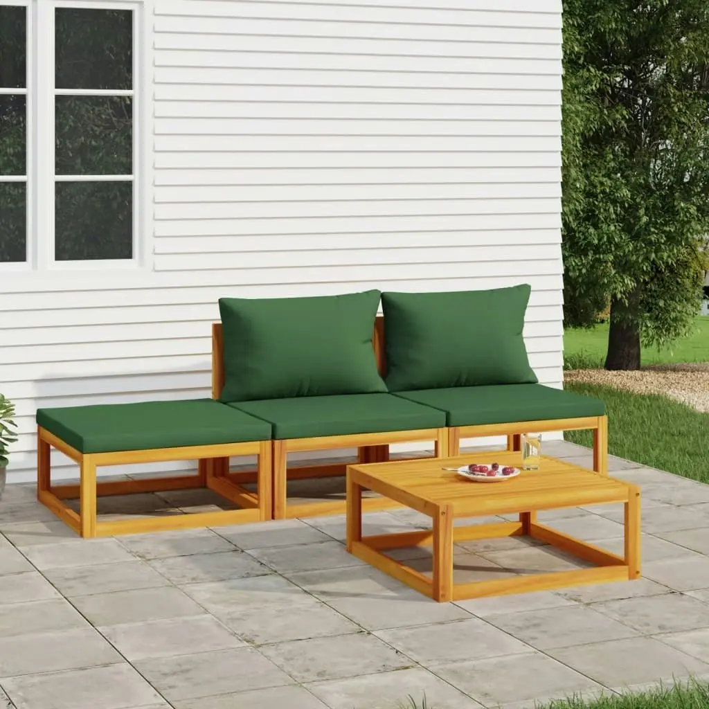 4 Piece Garden Lounge Set with Green Cushions Solid Wood 3155334