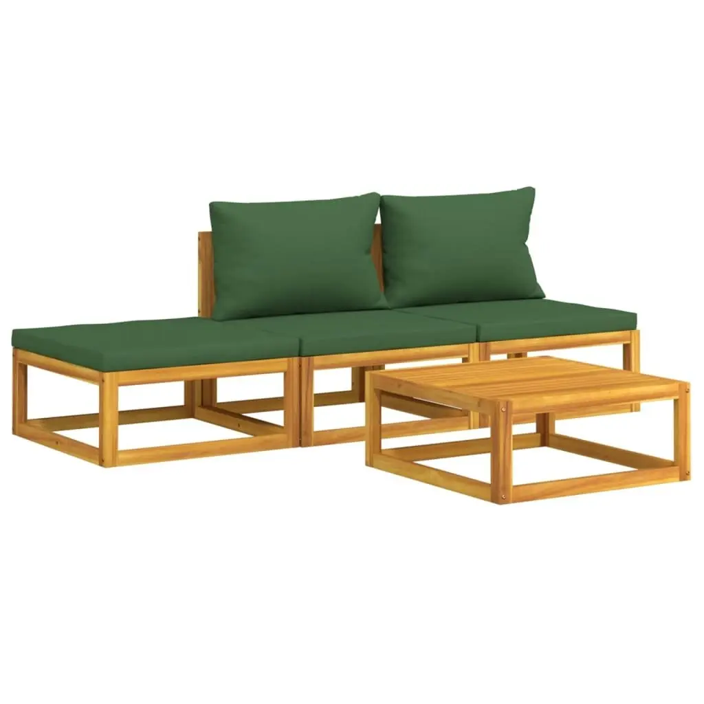 4 Piece Garden Lounge Set with Green Cushions Solid Wood 3155334