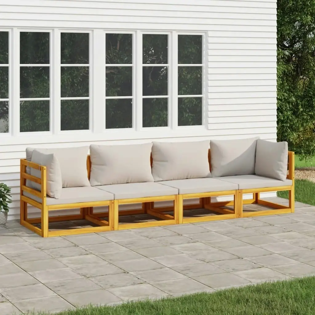 4 Piece Garden Lounge Set with Light Grey Cushions Solid Wood 3155284