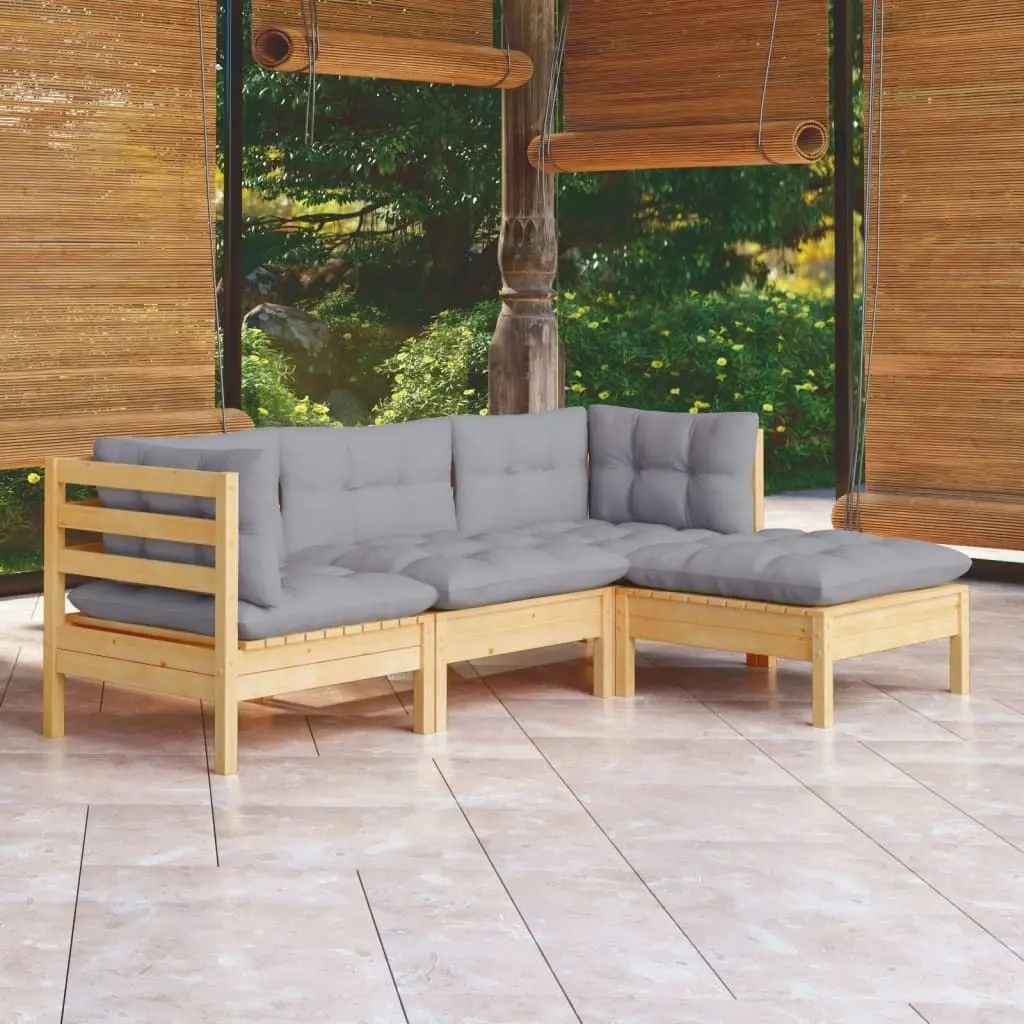 4 Piece Garden Lounge Set with Grey Cushions Pinewood 3096345