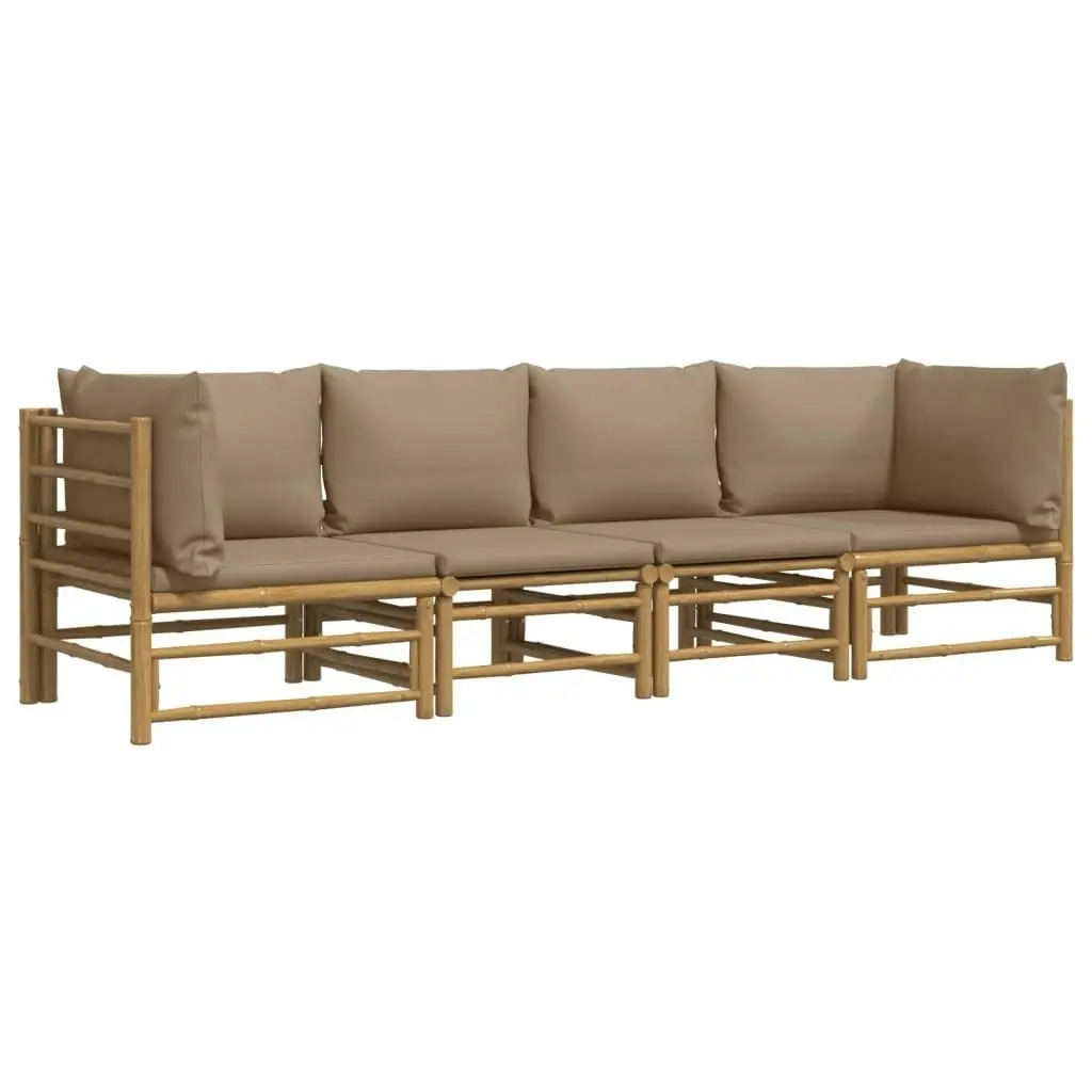 4 Piece Garden Lounge Set with Taupe Cushions  Bamboo 3155120