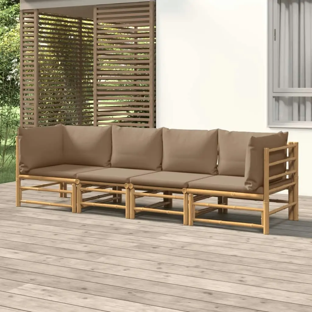 4 Piece Garden Lounge Set with Taupe Cushions  Bamboo 3155120