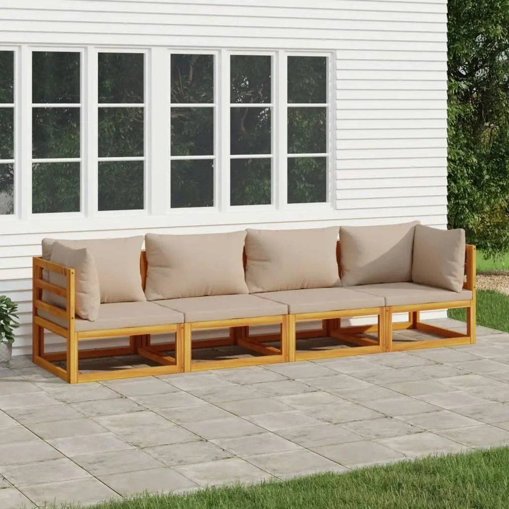 4 Piece Garden Lounge Set with Taupe Cushions Solid Wood 3155253